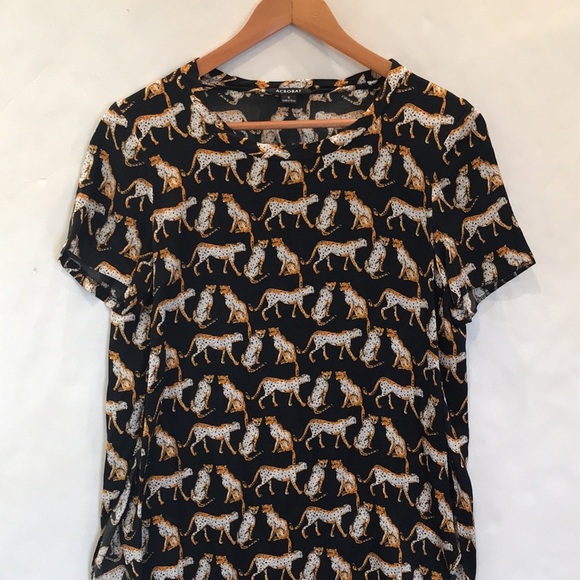 Acrobat Leopard Silk High Low T-shirt Tunic Small - Picture 1 of 10